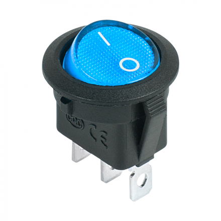 Выключатель клавишный круглый 12V 20А (3с) ON-OFF синий  с подсветкой  REXANT