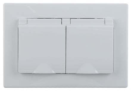 Розетка Intro Plano 1-210-01 с заземлением двойная 2х2P+E Schuko с крышкой шторками, 16А-250В, IP20, СУ, IP44, белый