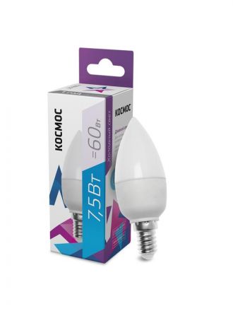 Лампа светодиодная LED 7.5Вт CN 220В Е14 D37х99 6500К холодный 600лм Космос