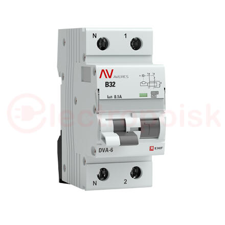 Автомат дифференциальный DVA-6 1P+N 32А (B) 100мА (A) 6кА AVERES