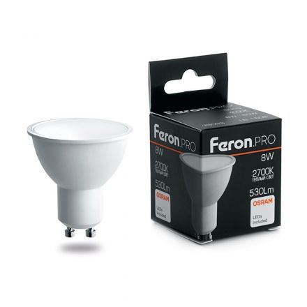 Лампа светодиодная LED 8вт 230в GU10 теплый Feron.PRO