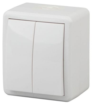 Выключатель двойной IP54, 10АХ-250В, ОУ, Эра Эксперт, белый,11-1404-01