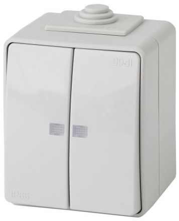 Выключатель двойной с подсветкой IP65, 10АХ-250В, ОУ, Эра Эксперт, серый,11-1605-03
