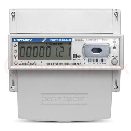 Счетчик электроэнергии CE307 R33.145.О трехфазный многотарифный 5(60) класс точности 1.0 D ЖКИ оптопорт Ур(юл)