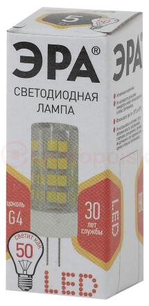 Лампы СВЕТОДИОДНЫЕ СТАНДАРТ LED JC-5W-220V-CER-827-G4 ЭРА (диод, капсула, 5Вт, тепл, G4)