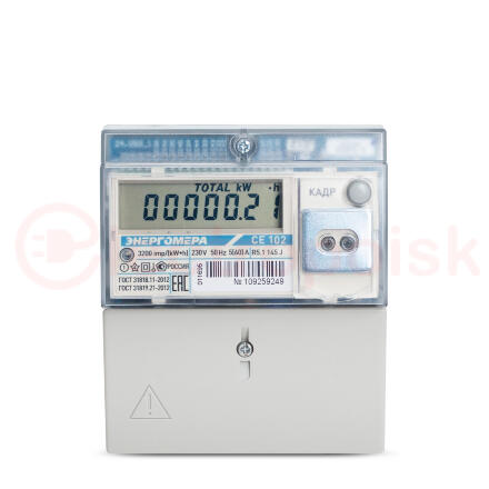 Счетчик электроэнергии CE102 R5.1 145-J однофазный многотарифный 5(60) класс точности 1.0 D+Щ ЖКИ оптопорт Мск